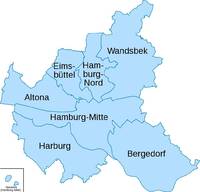 Mapa General de los  Distritos de Hamburgo en el año  2008