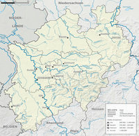 Mapa de Ríos y el relieve de Renania del Norte-Westfalia 2009