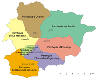 Mapa de Las 7 parroquias de Andorra