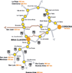 Mapa de Rutas de Acceso a Mina Clavero, Prov. Córdoba, Argentina