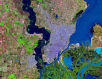 Vista de satélite de América del Sur con proyección ortográfica