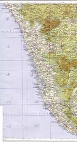 Mapa Topográfico del Estado de Kerala, India 1965