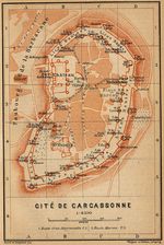 Mapa de la Ciudad de Carcasona, Francia 1914
