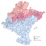 Mapa de Zonas vascófona, mixta y no vascófona en Navarra