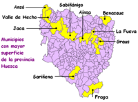 Principales municipios por extensión de la provincia de Huesca