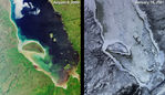Satellite Image, Photo of Green Summer and Icy Winter in James Bay, Quebec