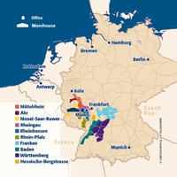Mapa General de las Principales zonas vitivinícolas de Alemania