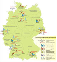 Lámina del Mapa de Reactores nucleares de investigación en Alemania en el año 2007