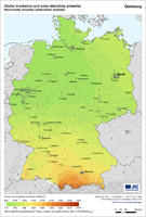 Mapa General  de la Radiación global y potencial de la energía solar en la República de Alemania