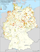Lamina del Mapa de Parques eólicos localizados en Alemania en el año 2008
