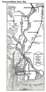 Mapa de la Ruta Vancouver-Misión, Columbia Británica, Canadá 1917