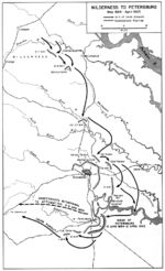 Mapa de la Campaña Wilderness Hacia Petersburg, Guerra Civil Estadounidense, Mayo 1864-Abril 1865
