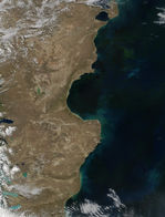 Proliferación de fitoplancton cerca de la costa de Patagonia, Argentina