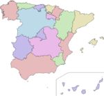 Mapa Mudo coloreado de las Comunidades Autónomas de España
