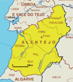 Mapa de la Región de Alentejo, Portugal