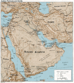 Mapa Físico de Arabia Saudita y cercanías 1984