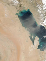 Tormenta de polvareda encima del Golfo Pérsico