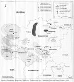 Mapa de los Centros de Energía Eléctrica y Fóssil de Kazajistán, Kirguistán, Tayikistán, Turkmenistán y Uzbekistán