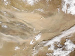 Tormenta de polvareda en el desierto de Gobi, Mongolia