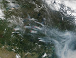 Incendio forestal y humo en Saskatchewan, Canadá