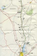 Mapa de la Ruta Escénica Nacional Natchez Trace Parkway Mapa, Misisipi, Alabama, y Tennessee, Estados Unidos