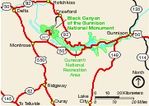 Mapa de la Región del Parque Nacional Cañón Negro del Gunnisonde, Colorado, Estados Unidos