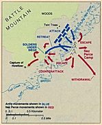 Mapa de la Batalla de Big Hole, Montana, Estados Unidos, 9 Agosto 1877