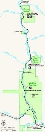 Mapa de Sheep Rock Unit, Monumento Nacional John Day Fossil Beds, Oregón, Estados Unidos