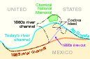 Mapa de la Disputa del Chamizal, Texas, (Estados Unidos) y Chihuahua (México) 1997