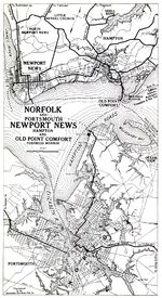 Mapa de Norfolk y Portsmouth, Newport News, Hampton y Old Point Comfort, Fortaleza Monroe, Virginia, Estados Unidos 1919