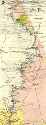 Mapa del Parque Histórico Nacional del Canal de Chesapeake y Ohio, Washington D.Circa, Maryland, Virginia Occidental, Estados Unidos