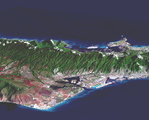 Vista en perspectiva, superposición Landsat de Oahu, Hawái