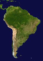 Vista de satélite de América del Sur con proyección ortográfica