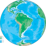 Mapa Físico de América del Sur en el globo