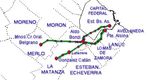 Mapa de la Línea Belgrano Sur, Area Metropolitana de Buenos Aires, Argentina