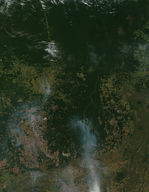 Incendios y humo alrededor the río Xingú superior, Brasil