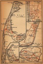 Mapa de las Islas Frisias Septentrionales (Sylt, Föhr, Amrum), Alemania 1910